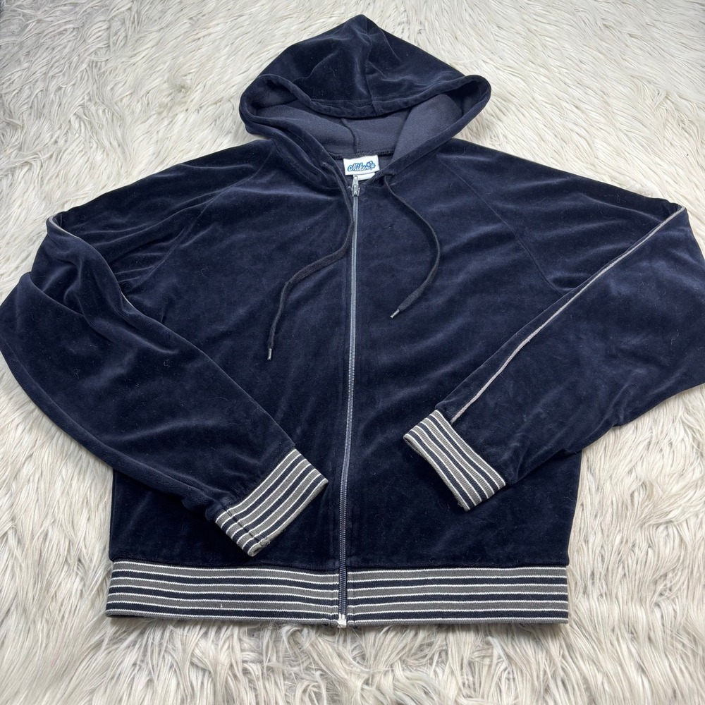 Vintage Y2K Miken Women's L Black Velour Zip Hoodie Streetwear Urban Cool Girl